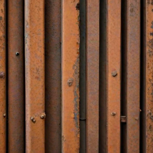 create an image of vertical rusty metal bars with a blurred background, emphasizing texture and depth.