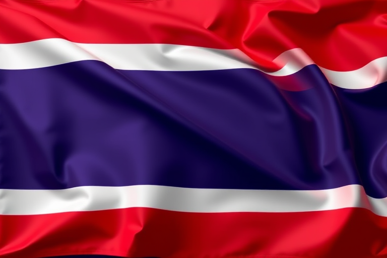 Create a high-resolution image of the flag of Thailand with vibrant colors, using a DSLR camera, aperture f/8, ISO 100, and a frontal view for clarity and detail.
