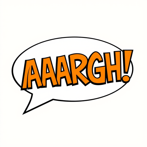 Create an image of a speech bubble with the text "AAARGH!" in bold, dynamic font, using a high-resolution setting at 300 DPI, with a slight tilt and perspective view, captured with a DSLR camera at f/2.8 aperture and ISO 100, in bright, colorful vector style.