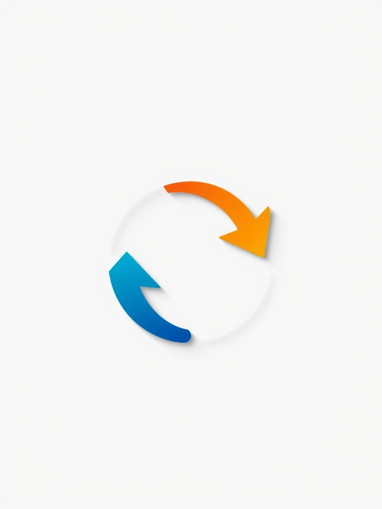 Create a minimalist logo featuring two circular arrows representing refresh, with a soft drop shadow effect, shot in high resolution using a DSLR camera, 50mm lens, f/1.8 aperture, ISO 100, natural light, centered view.