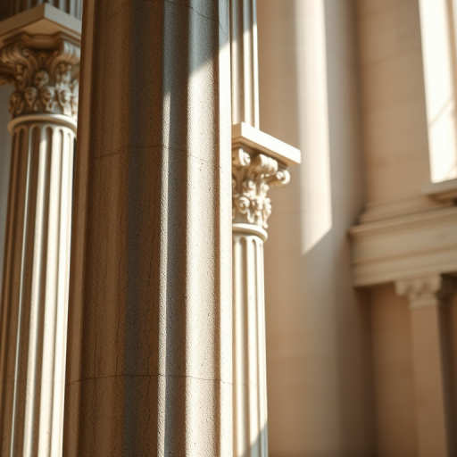 Create an image of a classical column with detailed fluting and capitals, shot with a DSLR camera at f/8 aperture, ISO 100, 50mm lens, in a soft natural light environment, focusing on the texture and shadow details.