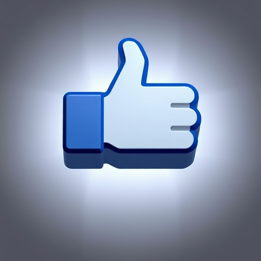 Generate a high-resolution 3D render of a Facebook like thumb icon with soft shadows, using a Canon EOS 5D camera, aperture f/8 for sharp depth of field, 50mm lens, at ISO 100, in studio lighting for even illumination.