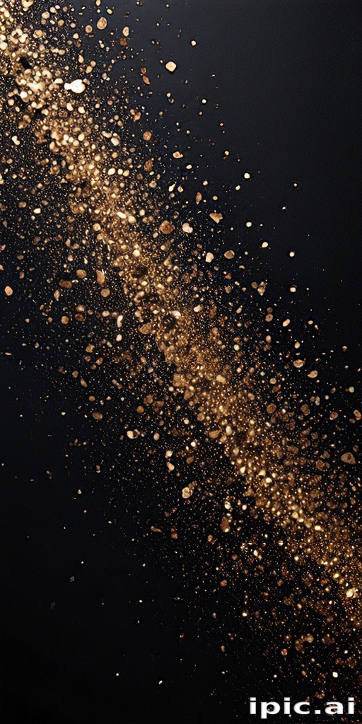 Shimmering Gold Particles Dancing Through the Air Against a Dark Background