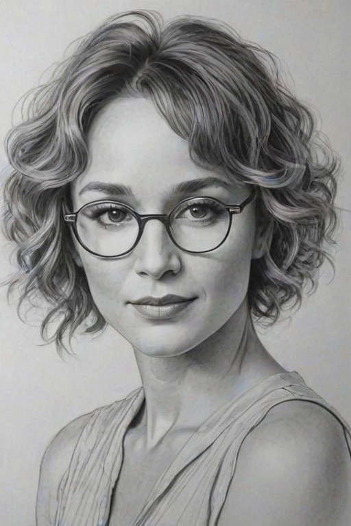 Dazzling Jennifer Grey, pencil sketch, portrait of Splendid woman 1923s in glasses, hair style beatnik, outline, clear lines, fine lines, 8k