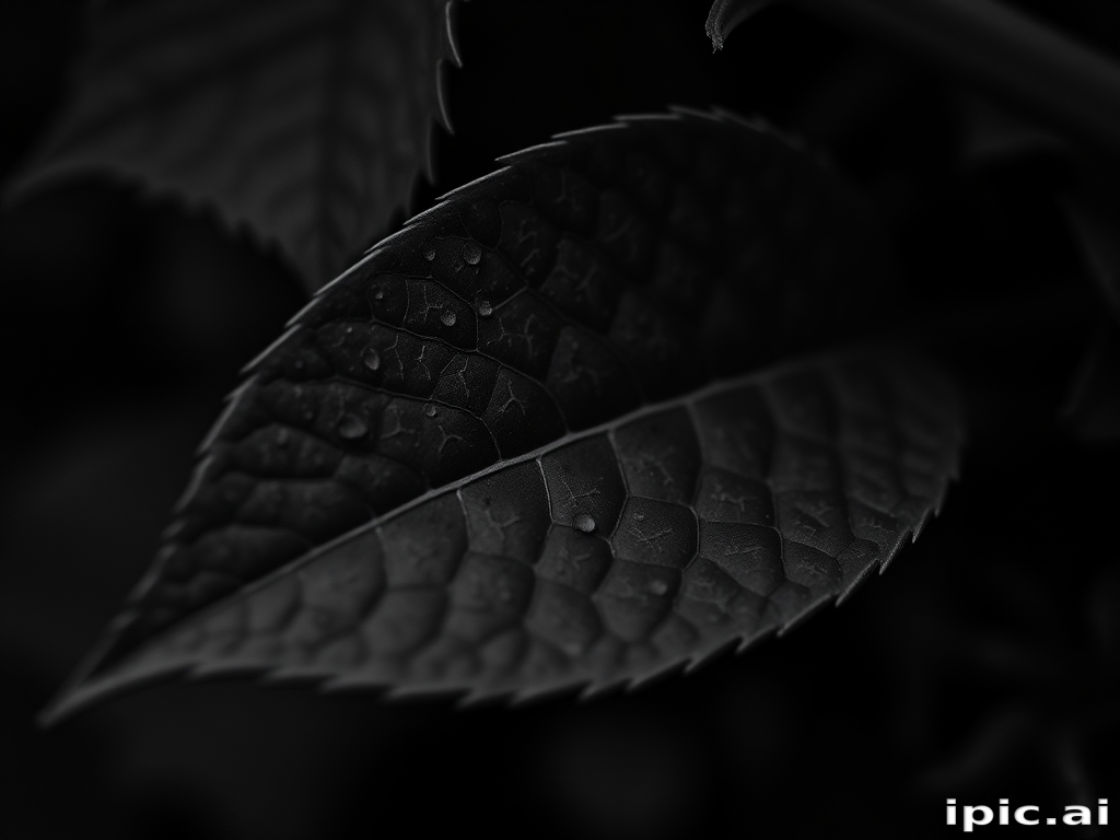 leaf in black and white