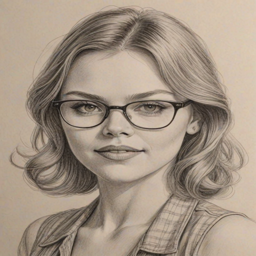 Charming Aimee Teegarden, pencil sketch, portrait of Lovely woman 1939s in glasses, hair style beatnik, outline, clear lines, fine lines, 8k