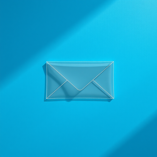 Create a 3D transparent envelope on a blue textured background with soft shadows, using a DSLR camera with a 50mm lens, aperture set to f/2.8, ISO 100, and exposure time of 1/125 seconds, in a studio lighting setup.