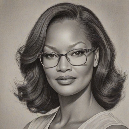 Wonderful Garcelle Beauvais, pencil sketch, portrait of Dazzling woman 1941s in glasses, hair style beatnik, outline, clear lines, fine lines, 8k