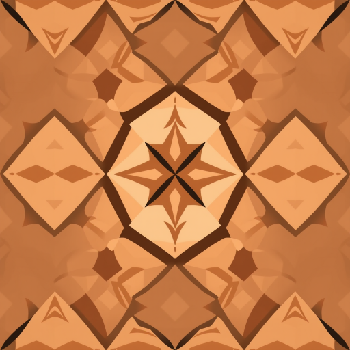 Create a seamless pattern featuring geometric shapes in warm earth tones, with alternating layers of diamonds and squiggle designs, using a digital rendering style at high resolution, focal length 50mm, aperture f/8, ISO 100, top-down camera view, using a DSLR camera.
