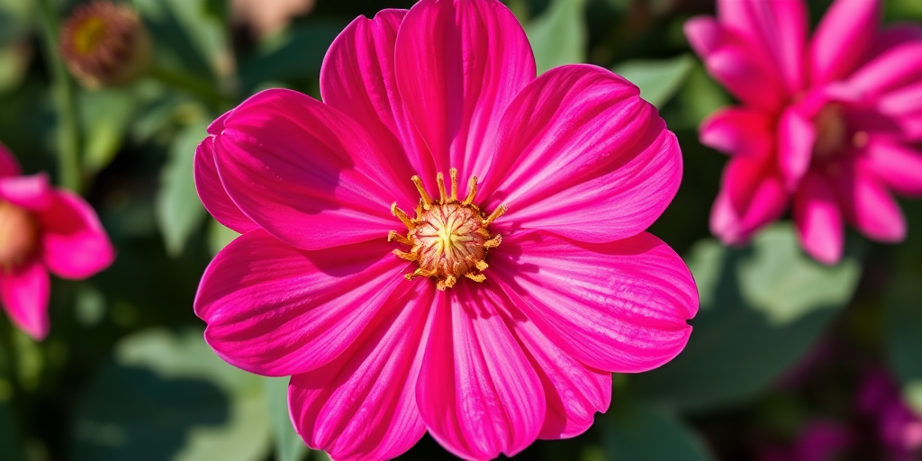 Photograph a vibrant pink flower with detailed petals from a top-down view using a Canon EOS R6, f/2.8 aperture, 50mm lens, ISO 100, and natural lighting to enhance the colors and textures.