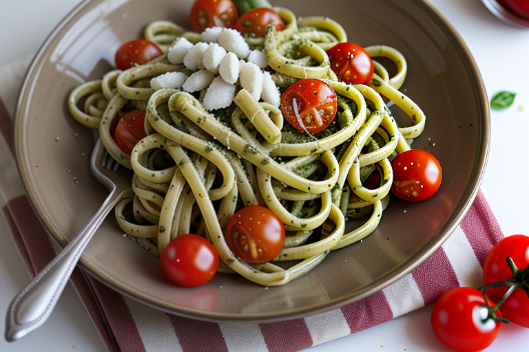 pesto pasta with cherry tomatoes