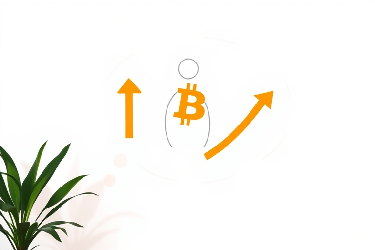 Create a modern digital illustration featuring a simplified human figure in a thought bubble with a Bitcoin symbol, surrounded by upward and downward trend arrows, using a soft color palette and minimalistic style, shot with a Canon EOS R5 at f/8, 1/125s, ISO 200, in a well-lit environment for crisp details and vibrant colors.