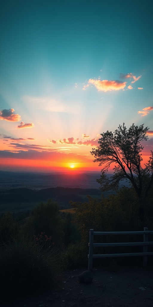 Generate a high-resolution image of a serene landscape, shot at sunset with a DSLR camera, 50mm lens, aperture f/1.8, ISO 100, using a wide angle view to capture vibrant colors and soft lighting.