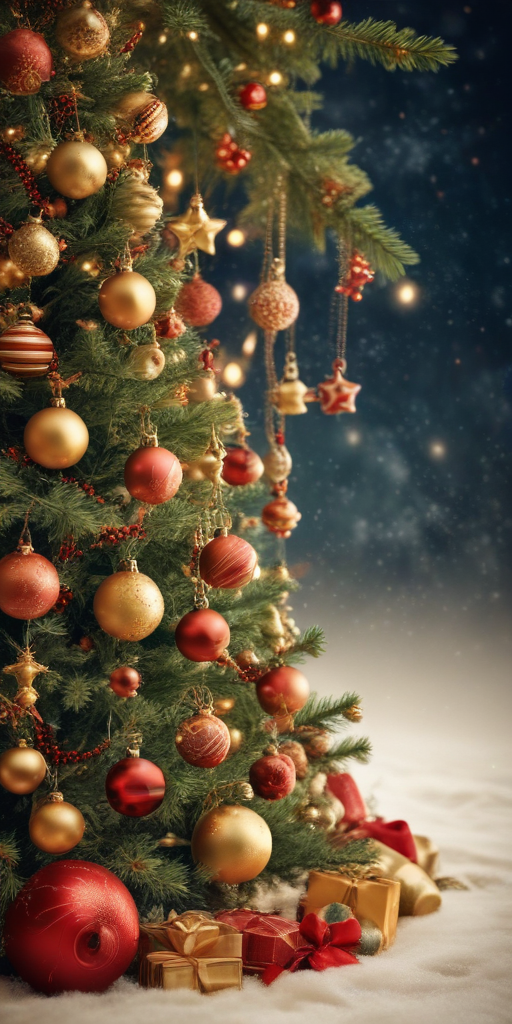Beautifully Decorated Christmas Tree with Colorful Ornaments and Gifts ...