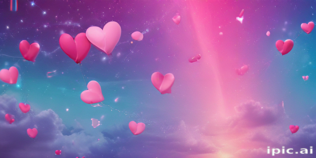 Colorful Heart Balloons Floating in a Dreamy Pink Sky at Dusk