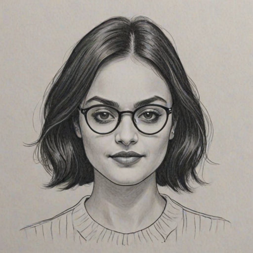 Wonderful Camila Mendes, pencil sketch, portrait of Fetching woman 1932s in glasses, hair style beatnik, outline, clear lines, fine lines, 8k