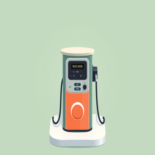 Create a high-resolution vector image of a fuel pump, with a minimalist design, soft green color palette, ISO 100, aperture f/8, 50mm lens, top-down view, digital illustration style.