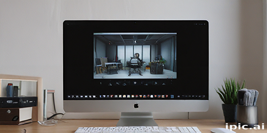 A Cozy Workspace Featuring a Modern Computer and Artistic Decor Elements