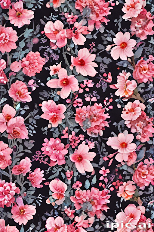 Vibrant Floral Pattern Featuring Pink Blooms Against a Dark Background
