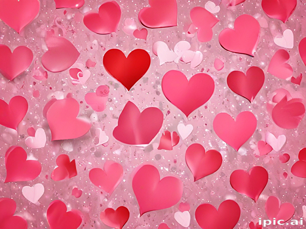 Colorful Array of Hearts Floating Against a Soft Pink Background