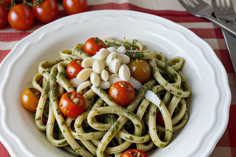 pesto pasta with cherry tomatoes