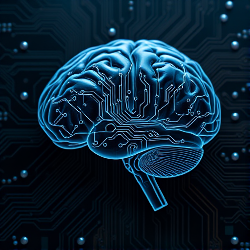 Generate an image of a translucent brain composed of intricate circuit patterns, overlaid on a dark electronic circuit board background, with high detail, using a DSLR camera, 50mm lens at f/1.8, ISO 100, 1/125s shutter speed, and a macro photography style for enhanced clarity and depth.