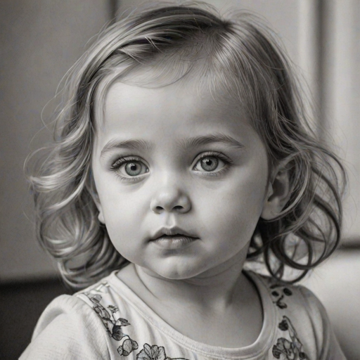 A hyperdetailed photorealistic black and white sketch of a beautiful toddler with deep green eyes, with a macro focus