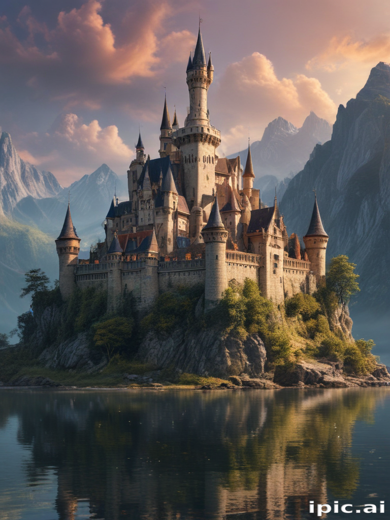 Majestic Castle Perched on a Rocky Island Surrounded by Serene Waters