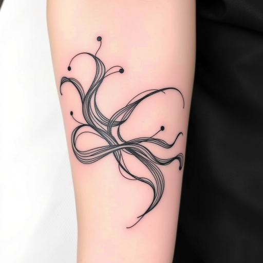 Continuous line tattoo dubbed "Fluid Form" using a single unbroken line to create complex images and shapes that flow seamlessly across the skin in an endless loop