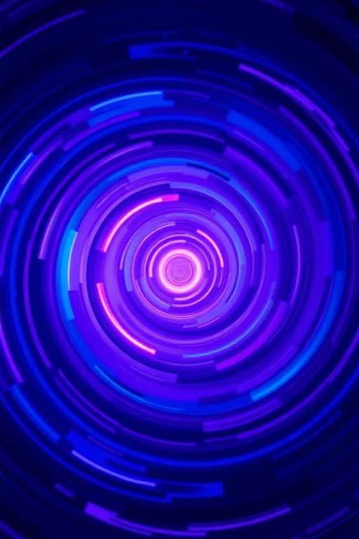 generate an abstract image featuring swirling circular patterns in vibrant shades of purple and blue, using a Canon EOS R5 camera, 35mm lens, f/8 aperture, ISO 100, 1/125s shutter speed, in landscape orientation, high dynamic range for enhanced color contrast and detail