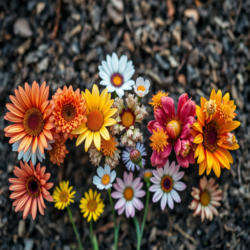 Create an image of the word SPRING formed by colorful flowers, captured with a DSLR camera at f/2.8 aperture, ISO 100, 50mm lens, macro view, natural lighting for a vibrant and detailed effect.