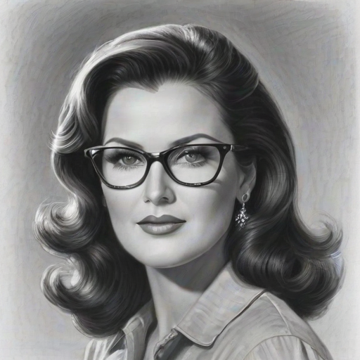 Ravishing Lynda Carter, pencil sketch, portrait of Attractive woman 1936s in glasses, hair style beatnik, outline, clear lines, fine lines, 8k
