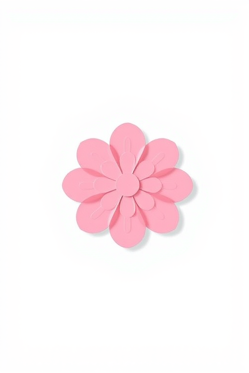 create a simple pink flower icon with overlapping circles on a white background, use a high-resolution digital camera with a 50mm lens, aperture f/2.8, ISO 100, shoot in natural light from a top-down view, use a clean graphic design style