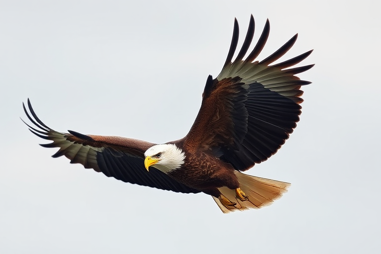 create an image of a majestic eagle in mid-flight with detailed feathers, soft pastel background, use a DSLR camera with a 200mm lens, aperture f/4, ISO 100, shot at eye level to enhance sharpness and clarity