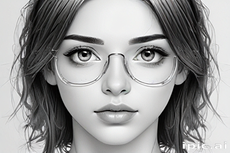 A Black and White Portrait of a Young Woman with Glasses.