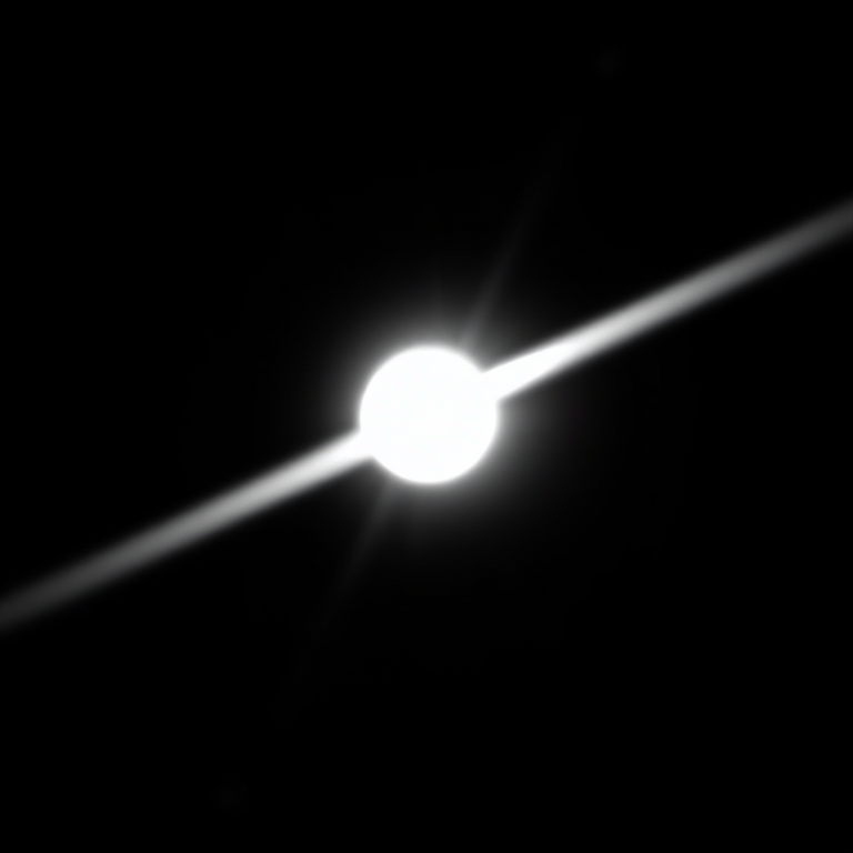 generate a high-contrast black and white image with a sharp diagonal light beam crossing a blurred circular background, camera settings f/8, ISO 100, shutter speed 1/200s, 50mm lens, taken from a low angle with a wide aperture using a DSLR camera
