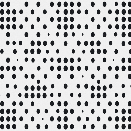 Create a seamless pattern of irregular black dots on a light gray background, captured with a Canon EOS R5 at 50mm, aperture f/8, ISO 100, using a soft focus lens for smooth textures.