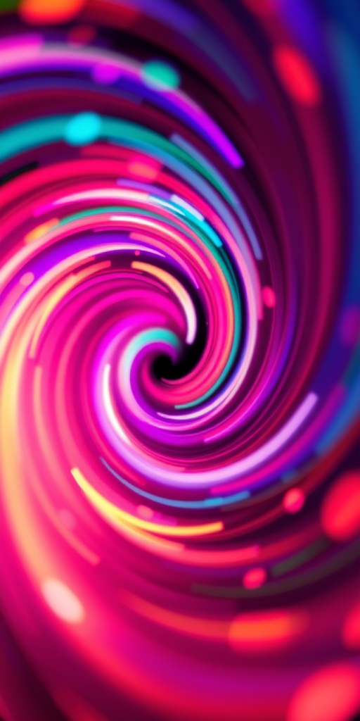abstract colorful swirl with soft glowing bokeh effects, taken with a Canon EOS R5, 50mm lens, f/1.8 aperture, ISO 100, 1/200 sec shutter speed, soft focus, vibrant color grading