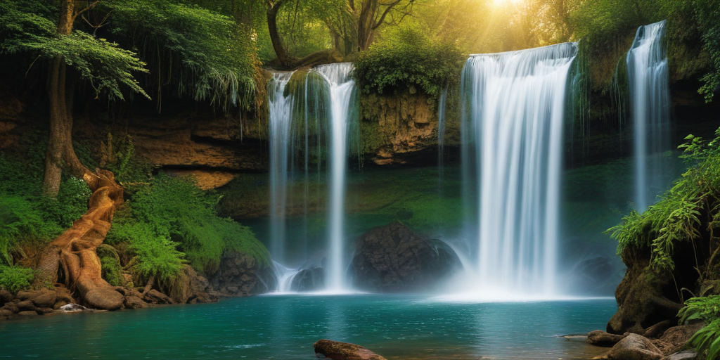 Serene Waterfall Cascading into a Tranquil Pool Surrounded by Lush Greenery