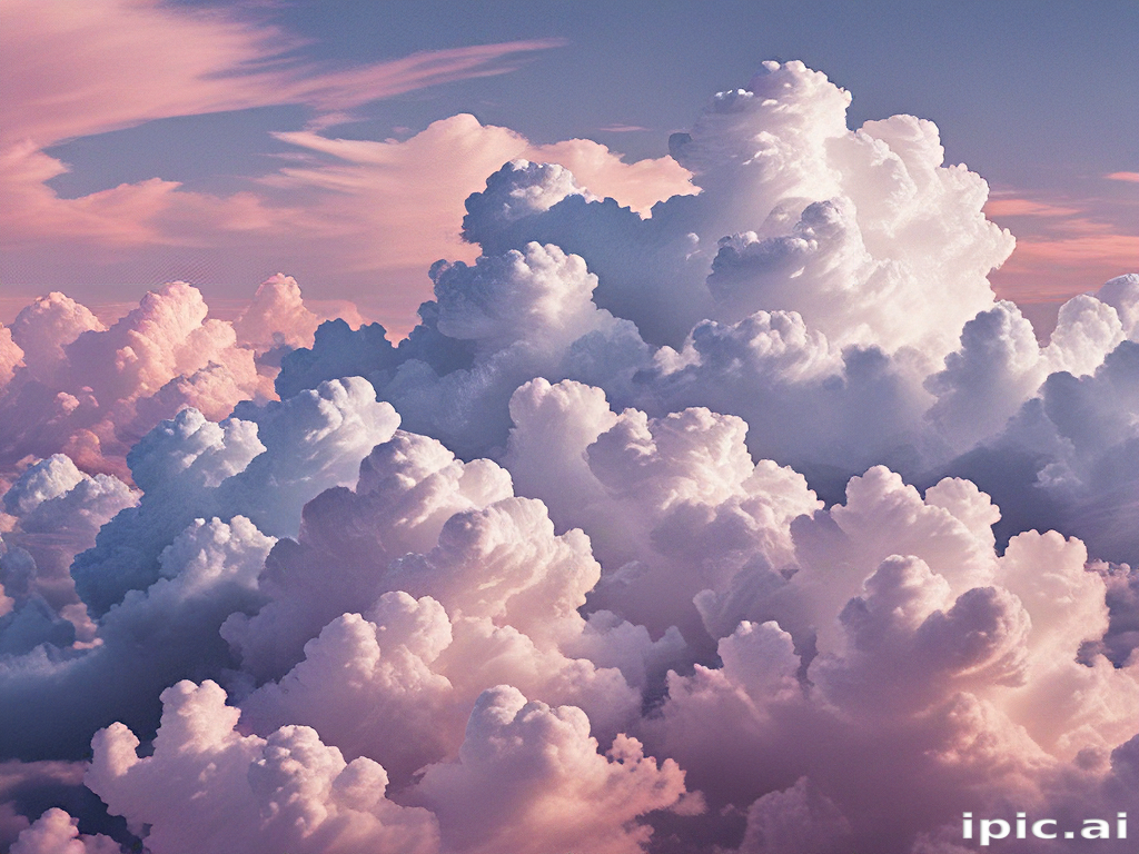 Soft, Fluffy Clouds Bathed in Gentle Pastel Hues at Sunset