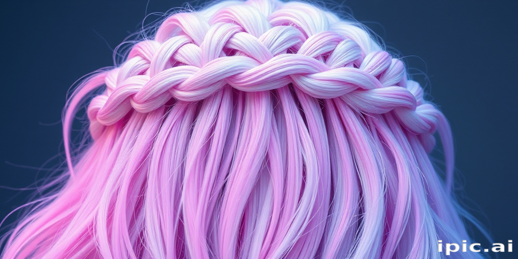 Icy platinum blonde braided crown transforms into a cascading waterfall of pastel pink, blue, and purple hues, resembling a magical aurora borealis in hair form.