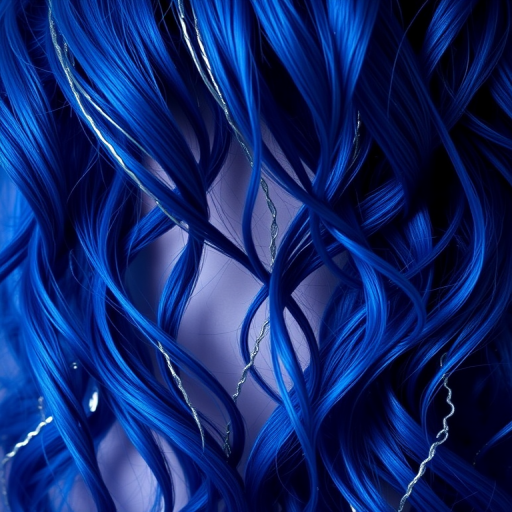 Midnight blue mermaid waves reaching down to the waist, dubbed "Oceanic Cascade," with silver tinsel strands interwoven for a magical, starry night effect