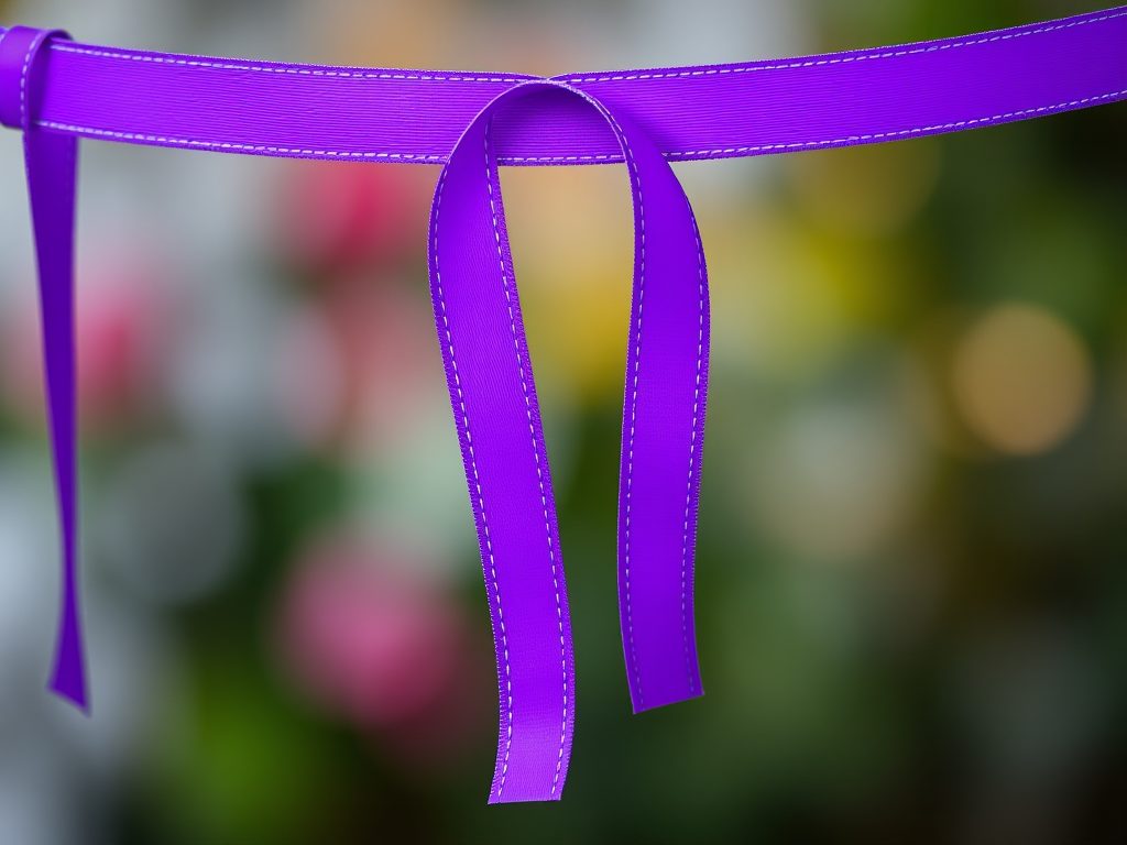 Vibrant Purple Ribbon Tied Elegantly Against a Colorful Blurred Background