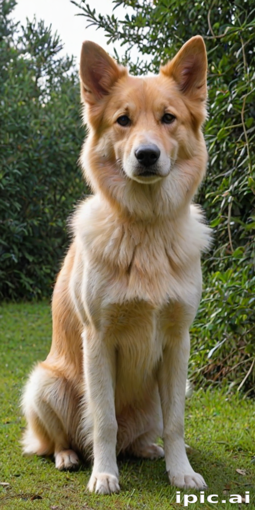 A Beautiful Dog Sitting Gracefully in a Lush Green Garden Setting.