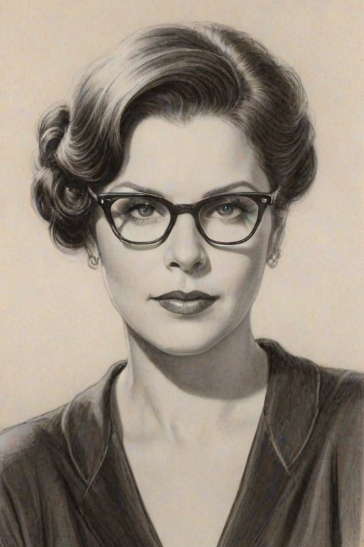 Ravishing Marsha Gay Harden, pencil sketch, portrait of Fetching woman 1929s in glasses, hair style beatnik, outline, clear lines, fine lines, 8k