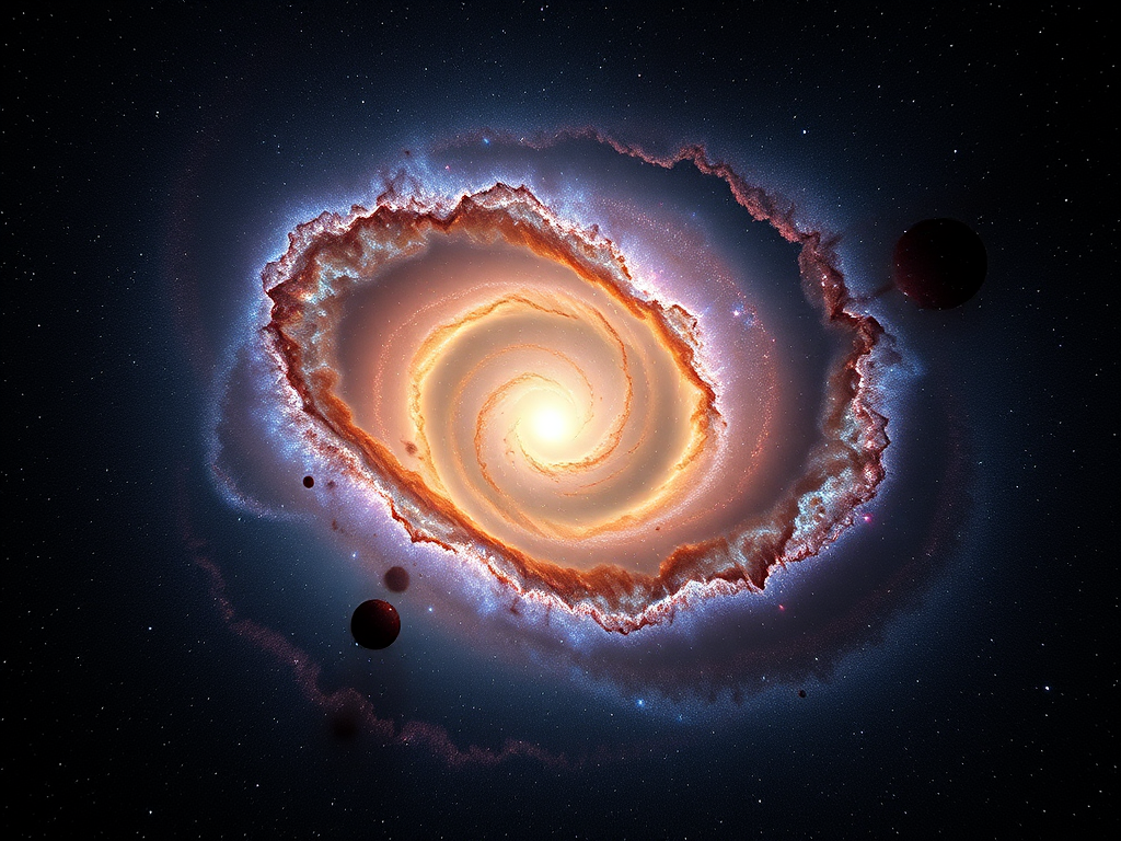 Capture a high-resolution image of a spiral galaxy with vivid colors and intricate details using a wide-angle lens, f/4 aperture, ISO 800, 30-second exposure, astrophotography camera type, and a clear night sky for optimal visibility.