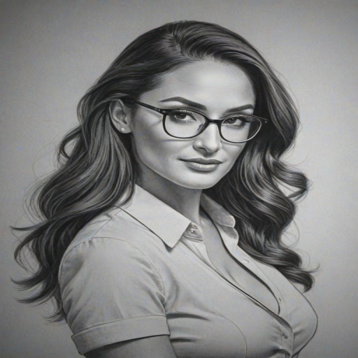 Stunning Nikki Bella, pencil sketch, portrait of Wonderful woman 1941s in glasses, hair style beatnik, outline, clear lines, fine lines, 8k
