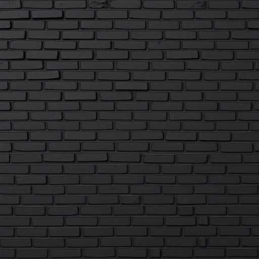 generate a high-resolution image of a seamless black brick wall texture, captured with a DSLR camera at f/8 aperture, ISO 100, 24mm lens, using a top-down view for optimal detail.