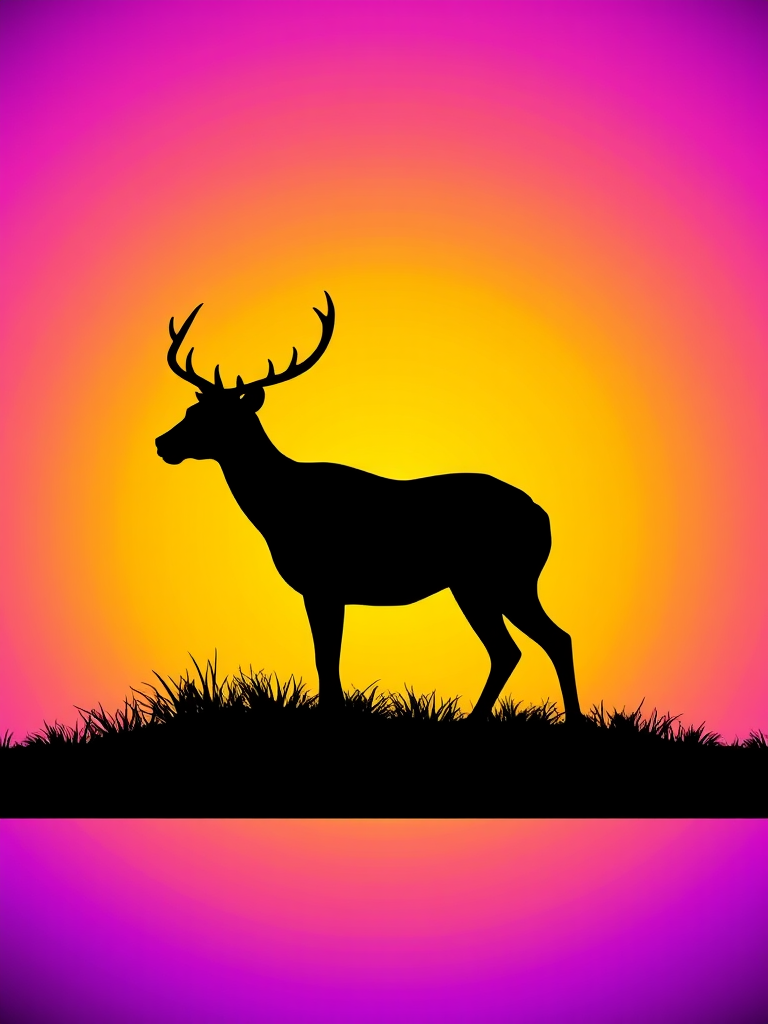 Create a high-resolution image of a stylized animal silhouette against a vibrant gradient background, shot with a DSLR camera at f/2.8, ISO 100, 1/200 sec, in landscape orientation, using a wide-angle lens for enhanced depth and clarity.