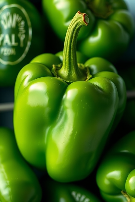 create a realistic green bell pepper illustration, high resolution, f/2.8 aperture, 50mm lens, soft natural lighting, overhead view, digital illustration style
